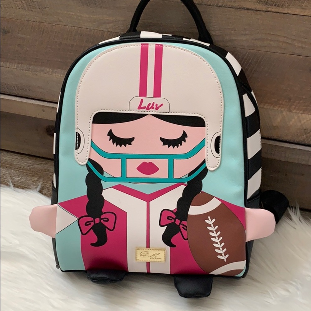 Betsey Johnson stripe football mini backpack